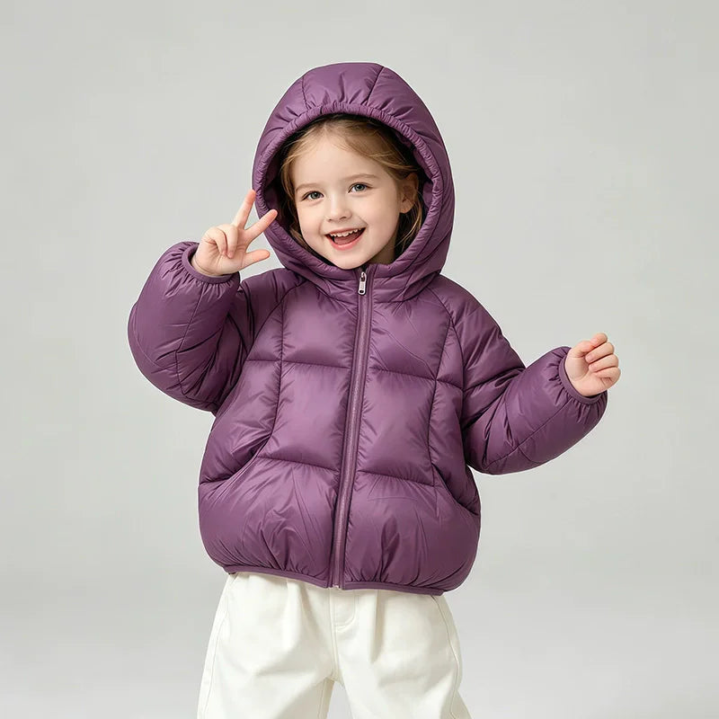 Giubbotto Invernale Bambino e Bambina Imbottito con Cappuccio e Interno in Peluche