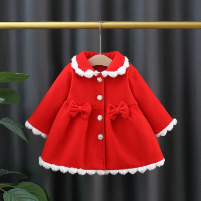 Cappottino Elegante Bambina con Fiocchi e Colletto Peter Pan