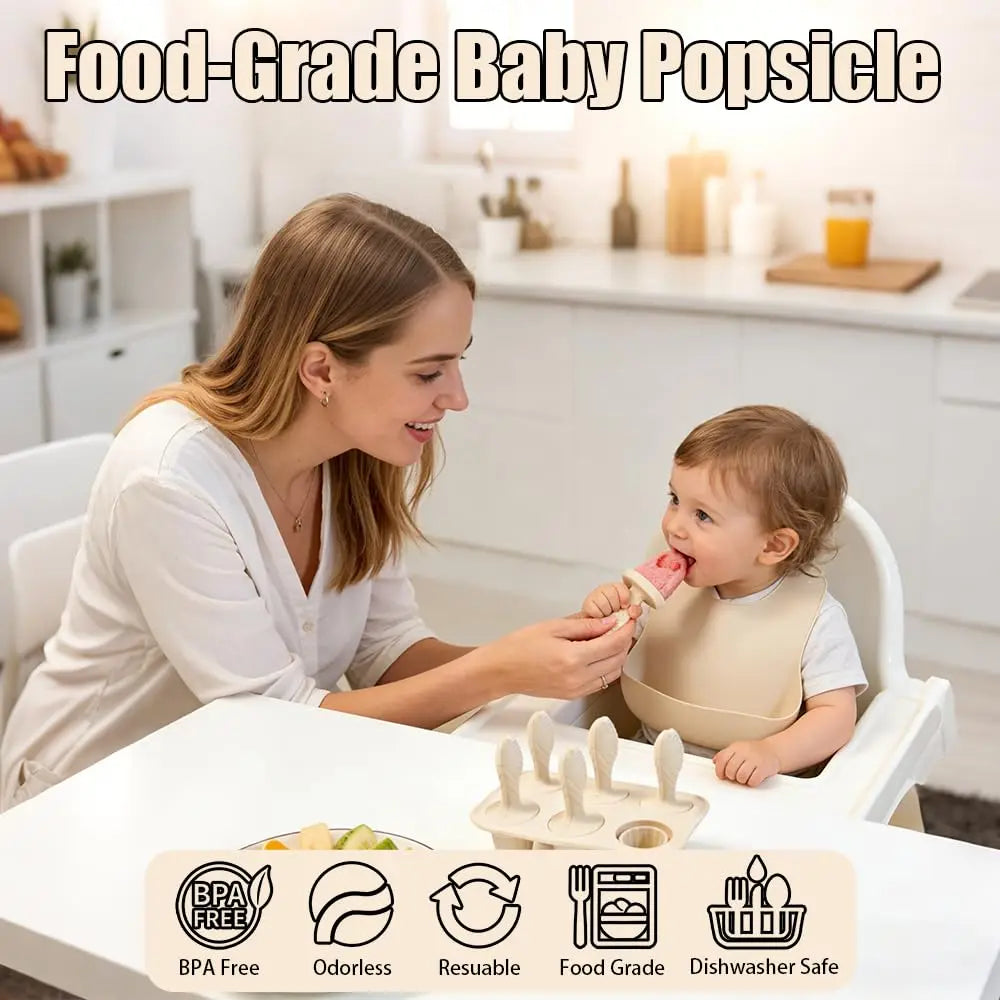 Stampi per Mini Ghiaccioli Bambini in Silicone – Set Riutilizzabile con Manici per Frutta, Yogurt e Latte Materno