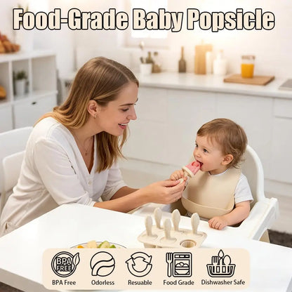 Stampi per Mini Ghiaccioli Bambini in Silicone – Set Riutilizzabile con Manici per Frutta, Yogurt e Latte Materno