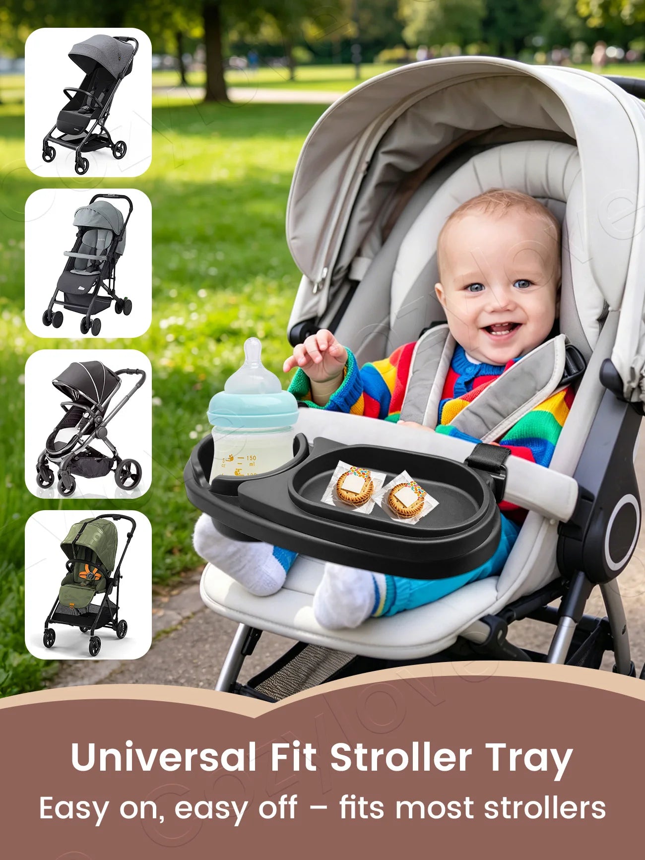 Vassoio Organizer Universale 3 in 1 per Passeggino con Portabicchiere