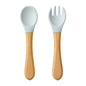 Set Posate da Apprendimento per Bambini – Cucchiaio e Forchetta in Silicone con Manico in Legno