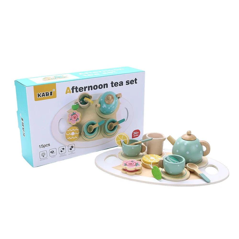 Set da Tè in Legno per Bambini – Servizio da Tè Giocattolo con Dolcetti, Gioco di Ruolo Educativo 3+ Anni