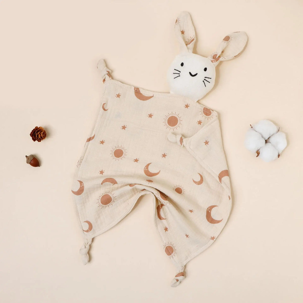Copertina Doudou per Neonati in Mussola di Cotone – Coniglietto con Orecchie a Fantasia