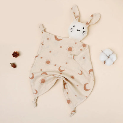 Copertina Doudou per Neonati in Mussola di Cotone – Coniglietto con Orecchie a Fantasia