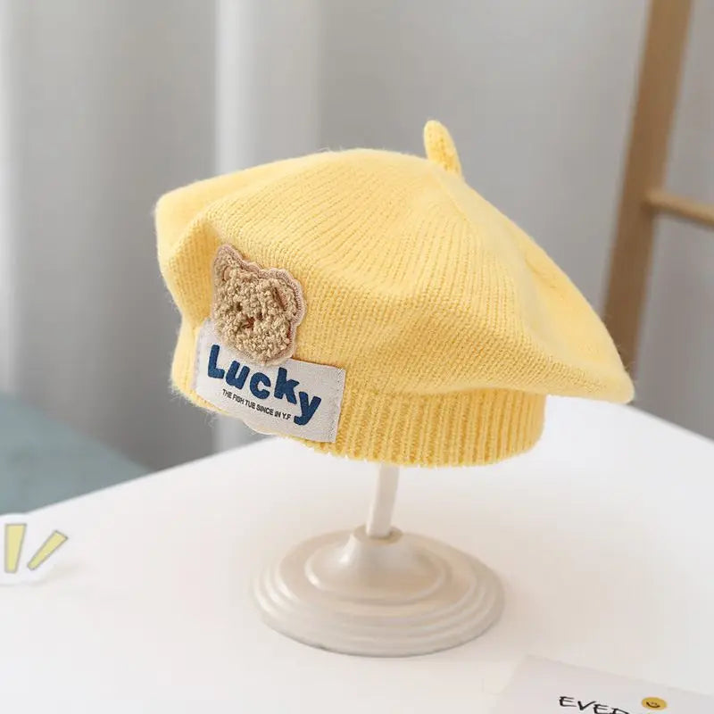 Berretto Basco Bimba in Maglia con Fiore – Autunno Inverno