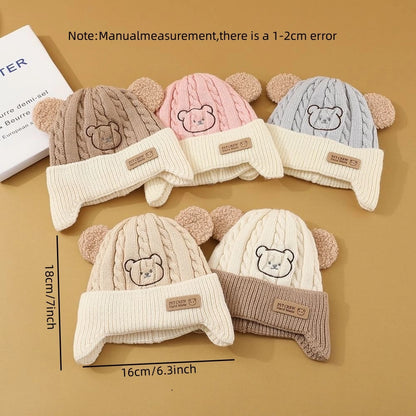 Cappello Invernale Bambino con Paraorecchie – Berretto in Maglia Foderato con Orecchie da Orsetto