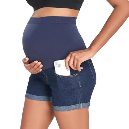 Shorts Jeans Premaman – Pantaloncini Denim Elasticizzati con Fascia Alta per il Pancione