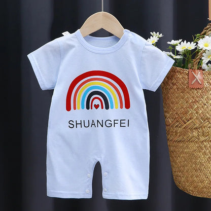 Pagliaccetto in Cotone per Neonato – Tutina a Maniche Corte con Stampe, Body Intero Unisex per Neonati