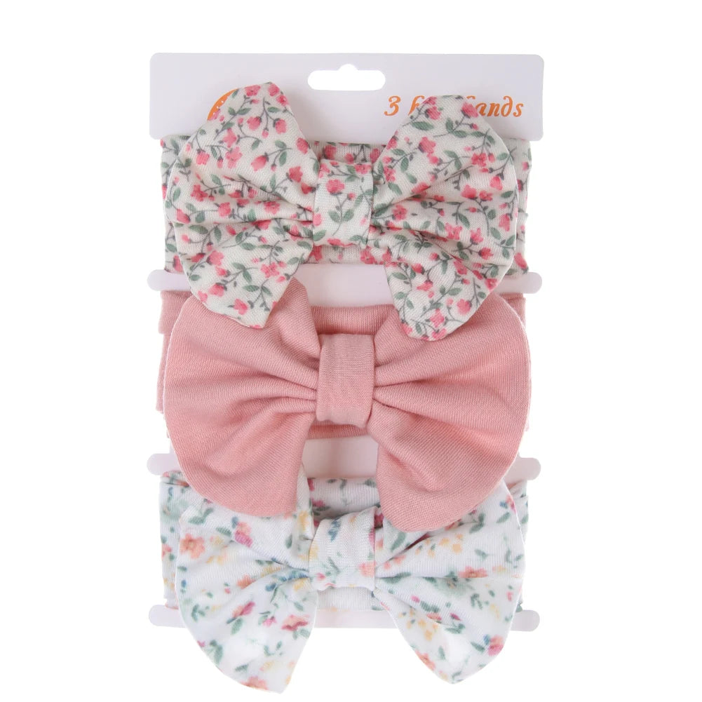 Set 3 Fasce Elastiche con Fiocco per Neonata e Bambina