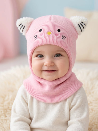 Passamontagna Invernale Bambino e Bambina in Maglia – Cappello con Scaldacollo Integrato e Orecchie da Gatto