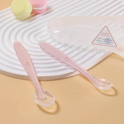 Set 2 Cucchiaini Svezzamento Neonato in Silicone Morbido – Posate Prima Pappa con Manico Antiscivolo