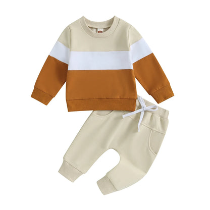 Completo Bambino 2 Pezzi – Felpa Color Block a Maniche Lunghe e Pantaloni Jogger