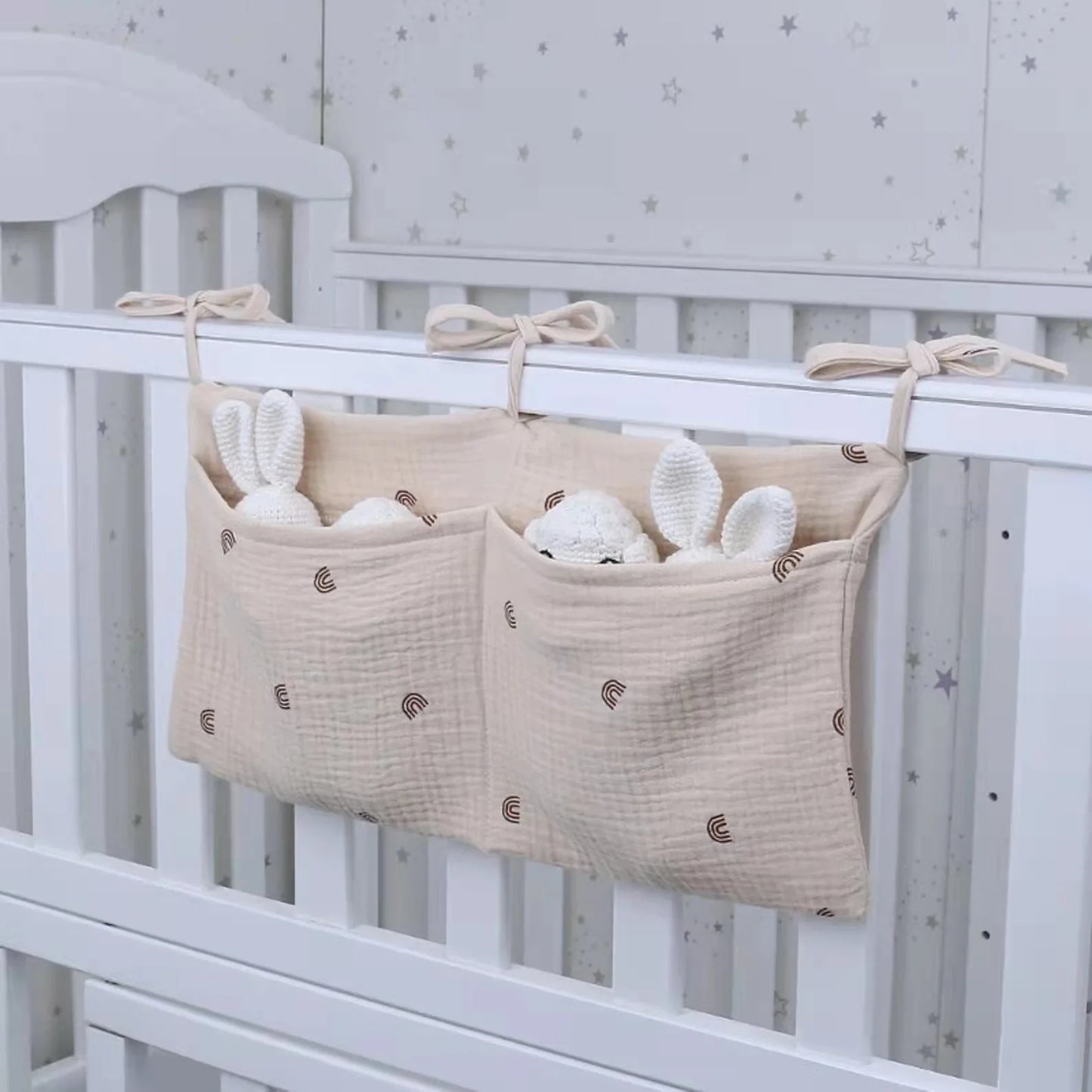 Organizer da Culla in Cotone – Porta Pannolini e Accessori Neonato con Doppia Tasca