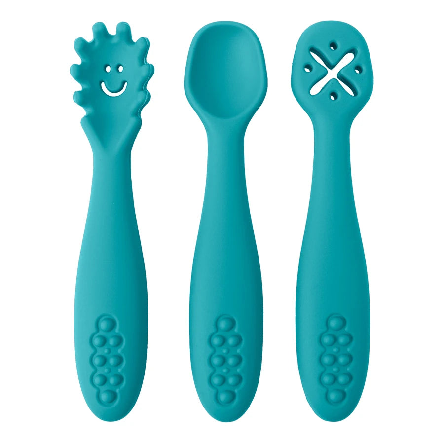 Set 3 Posatine in Silicone per Svezzamento e Autosvezzamento – Prime Posate per Neonato