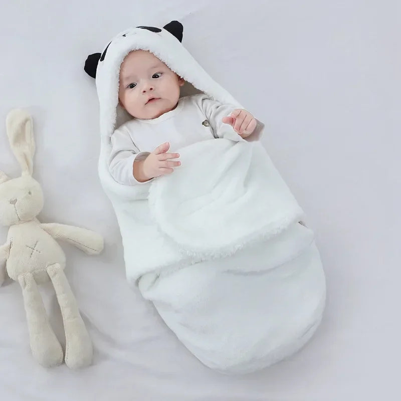 Copertina Avvolgente Neonato con Cappuccio e Chiusura a Strappo – Coperta Imbottita 3-6 Mesi