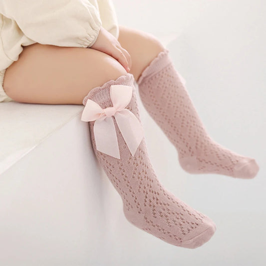 Calzini Lunghi in Cotone per Bambina con Fiocco
