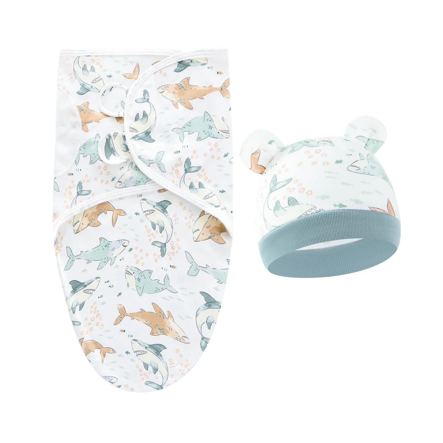 Fascia Swaddle Neonato in 100% Cotone con Cappellino – Copertina Avvolgente Regolabile 70 × 50 cm