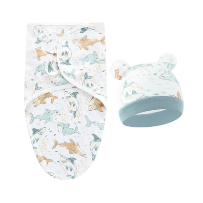 Fascia Swaddle Neonato in 100% Cotone con Cappellino – Copertina Avvolgente Regolabile 70 × 50 cm