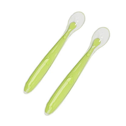 Set 2 Cucchiaini Svezzamento Neonato in Silicone Morbido – Posate Prima Pappa con Manico Antiscivolo