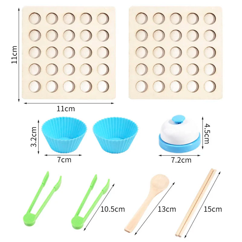 Gioco di Motricità Fine e Abbinamento Colori 3–6 Anni – Tavole in Legno con Palline, Pinze e Carte Modello