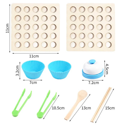 Gioco di Motricità Fine e Abbinamento Colori 3–6 Anni – Tavole in Legno con Palline, Pinze e Carte Modello