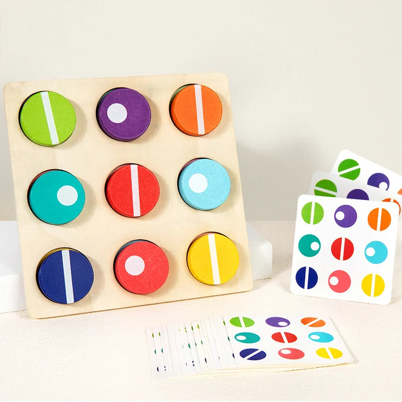 Puzzle in Legno per Bambini – Gioco di Abbinamento Colori e Simboli con Carte Modello