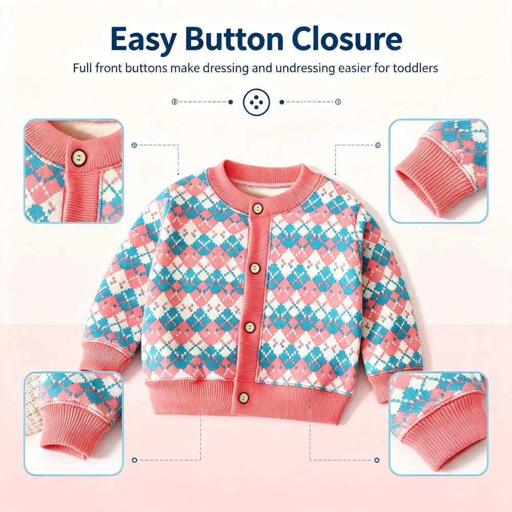 Cardigan Bambini con Bottoni – Maglia a Maniche Lunghe per Autunno e Mezza Stagione