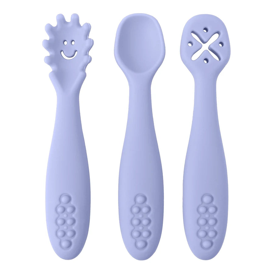 Set 3 Posatine in Silicone per Svezzamento e Autosvezzamento – Prime Posate per Neonato