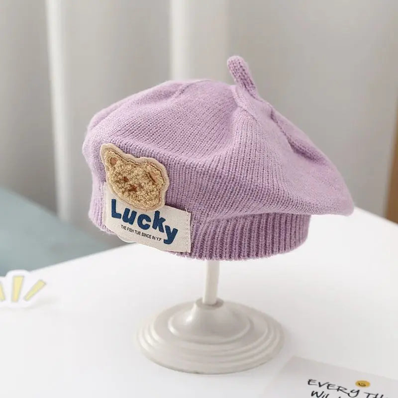 Berretto Basco Bimba in Maglia con Fiore – Autunno Inverno