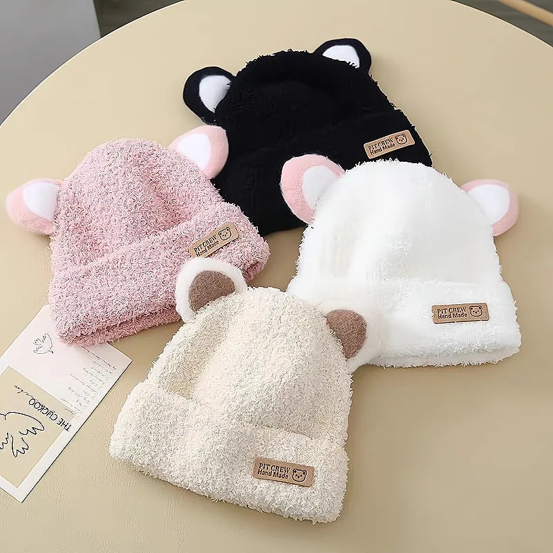 Berretto Bambino in Cotone con Orecchie da Animaletto – Cappello Caldo Elasticizzato 1–3 Anni