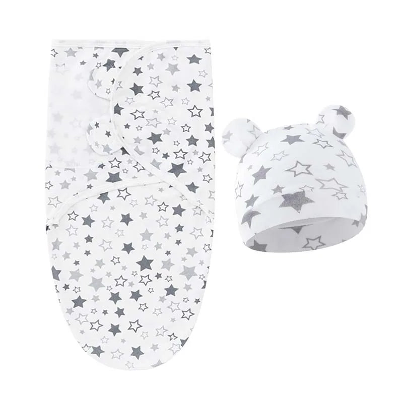 Fascia Swaddle Neonato in 100% Cotone con Cappellino – Copertina Avvolgente Regolabile 70 × 50 cm
