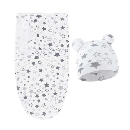Fascia Swaddle Neonato in 100% Cotone con Cappellino – Copertina Avvolgente Regolabile 70 × 50 cm
