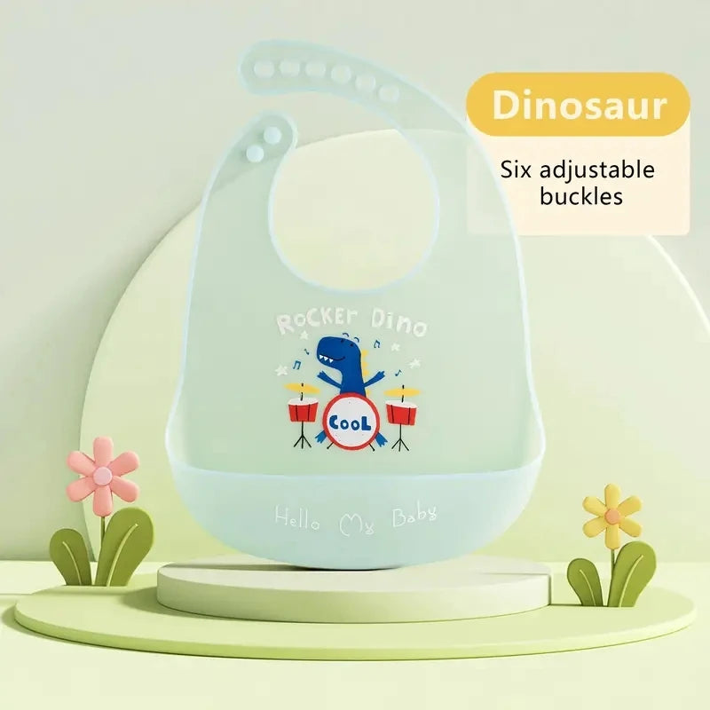 Bavaglino Impermeabile in Silicone Morbido con Tasca Raccogli-Pappa Regolabile