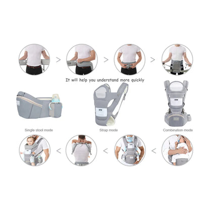Marsupio Ergonomico Multifunzione con Hip Seat – Porta Bebè Regolabile e Traspirante 3–36 Mesi