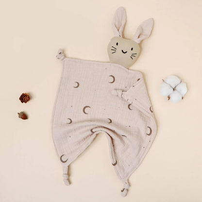 Copertina Doudou per Neonati in Mussola di Cotone – Coniglietto con Orecchie a Fantasia
