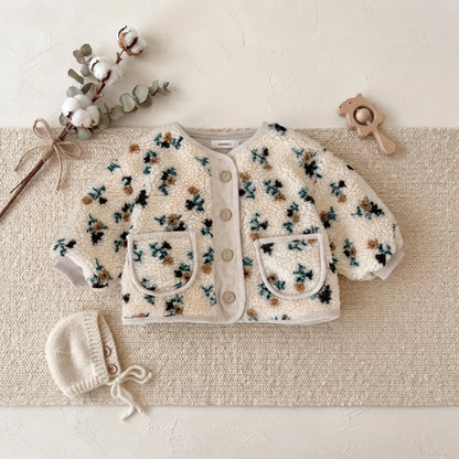 Giacca Invernale Bambina in Pile Sherpa – Cardigan con Bottoni e Tasche