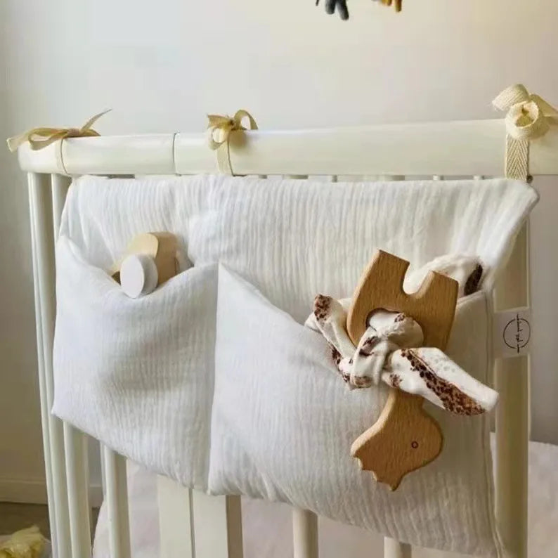 Organizer da Culla in Cotone – Porta Pannolini e Accessori Neonato con Doppia Tasca