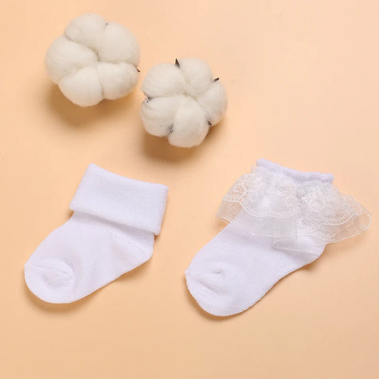 Set 4 Paia di Calzini Bianchi in Cotone per Neonato