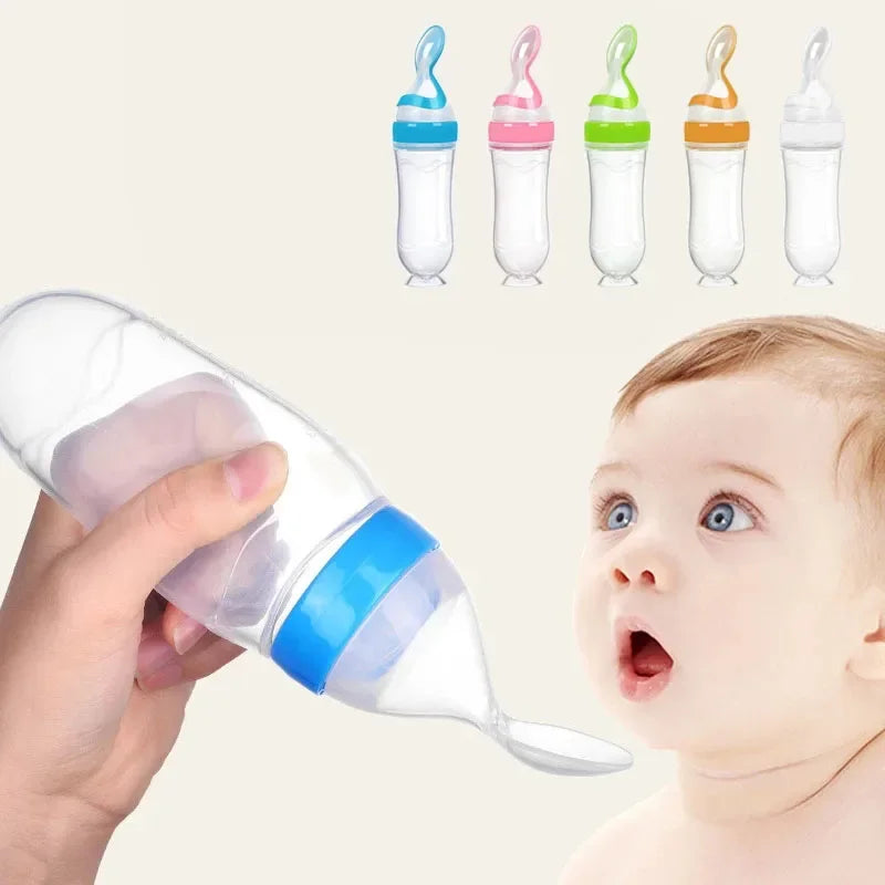 Cucchiaio Dosatore per Pappa 90 ml – Biberon Spremibile in Silicone per Svezzamento con Supporto