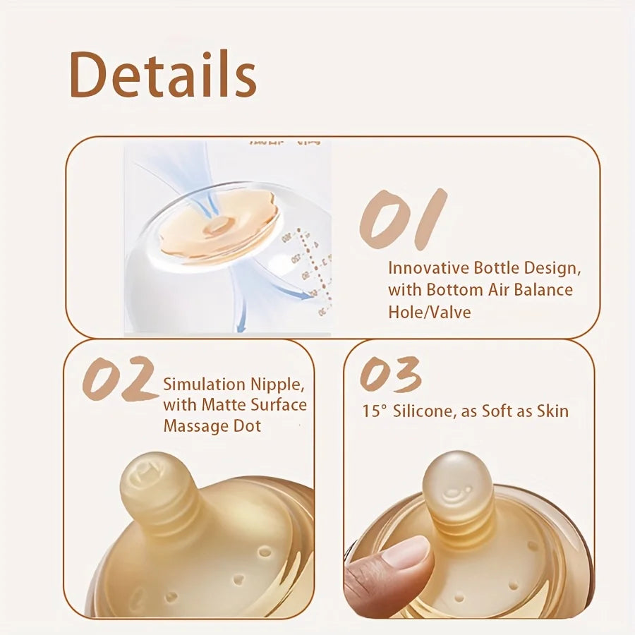 Biberon Anticolica in Vetro Borosilicato con Tettarella in Silicone BPA Free – Collo Largo 120/160/240 ml