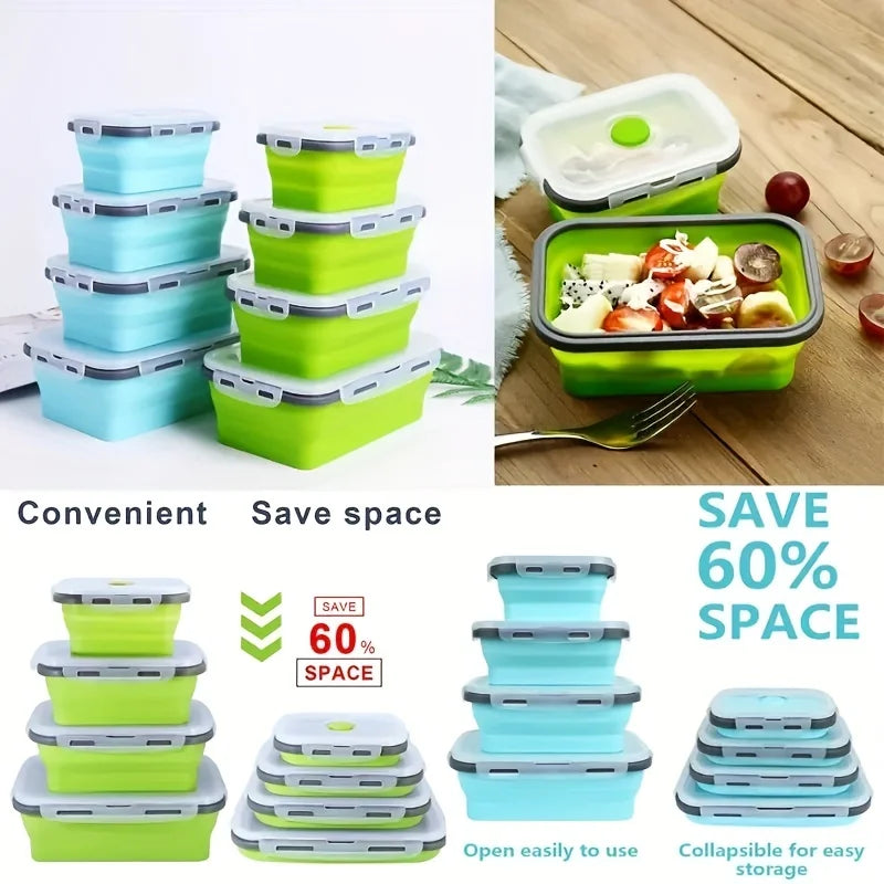 Contenitore Pappa Pieghevole in Silicone – Lunch Box Salvaspazio per Bambini e Mamme, Singolo o Set 4 Pezzi