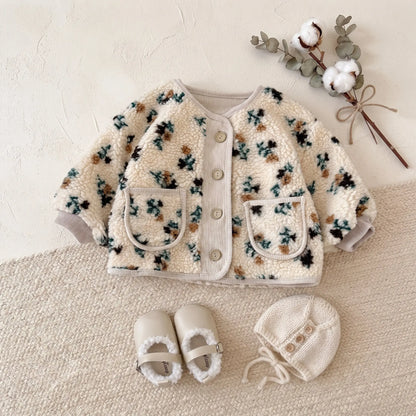 Giacca Invernale Bambina in Pile Sherpa – Cardigan con Bottoni e Tasche