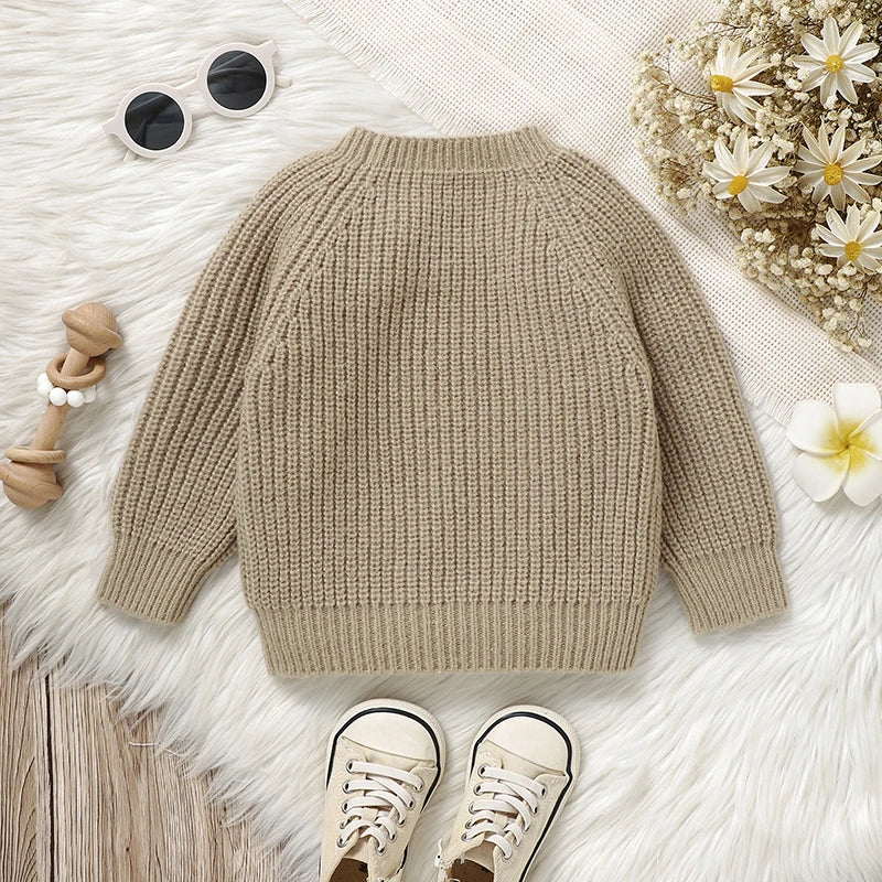 Maglioncino Neonato e Bambino in Morbida Maglia – Pullover a Maniche Lunghe con Bottoncini sulla Spalla