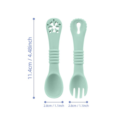 Set Posate Svezzamento in Silicone con Massaggiagengive – Cucchiaino e Forchettina Ergonomici per Bambini