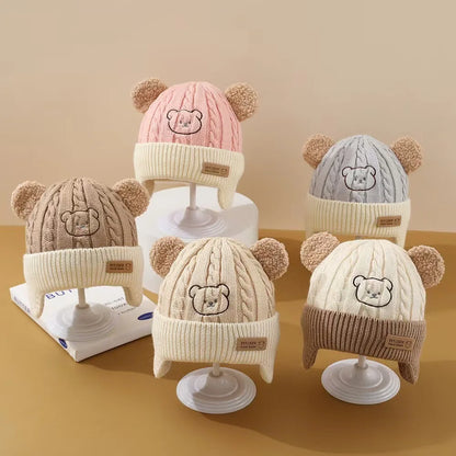 Cappello Invernale Bambino con Paraorecchie – Berretto in Maglia Foderato con Orecchie da Orsetto
