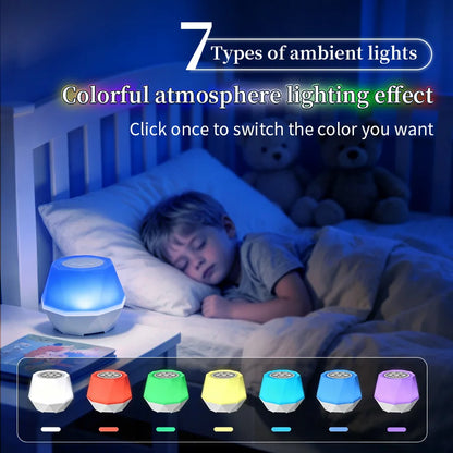 Luce Notturna LED con Rumore Bianco per Neonati – 7 Colori, 10 Suoni Rilassanti, Timer e Batteria Ricaricabile USB