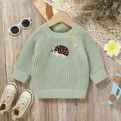 Maglioncino Neonato e Bambino in Morbida Maglia – Pullover a Maniche Lunghe con Bottoncini sulla Spalla