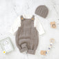 Completo Neonato in Maglia con Cappellino – Tutina Salopette Lunga con Bretelle e Bottoni
