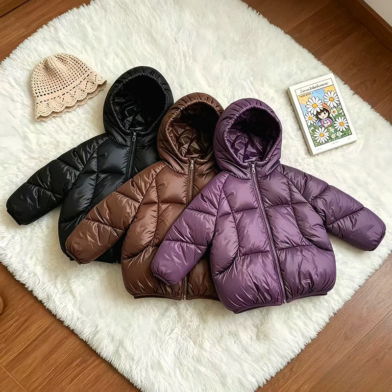 Giubbotto Invernale Bambino e Bambina Imbottito con Cappuccio e Interno in Peluche